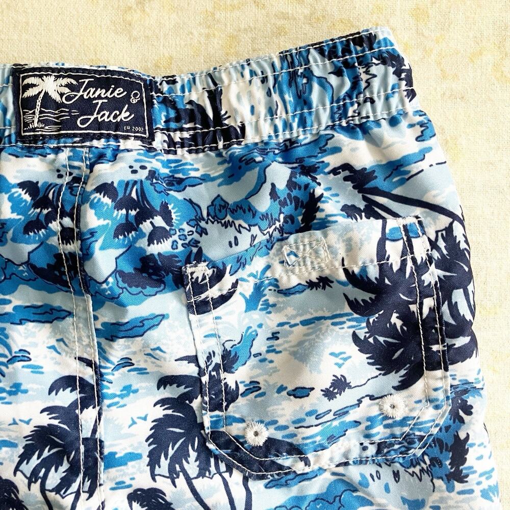Janie and Jack Swim Trunks Toddler Boy Size 3 3T Tropical Print Palm Trees Blue - Picture 5 of 7